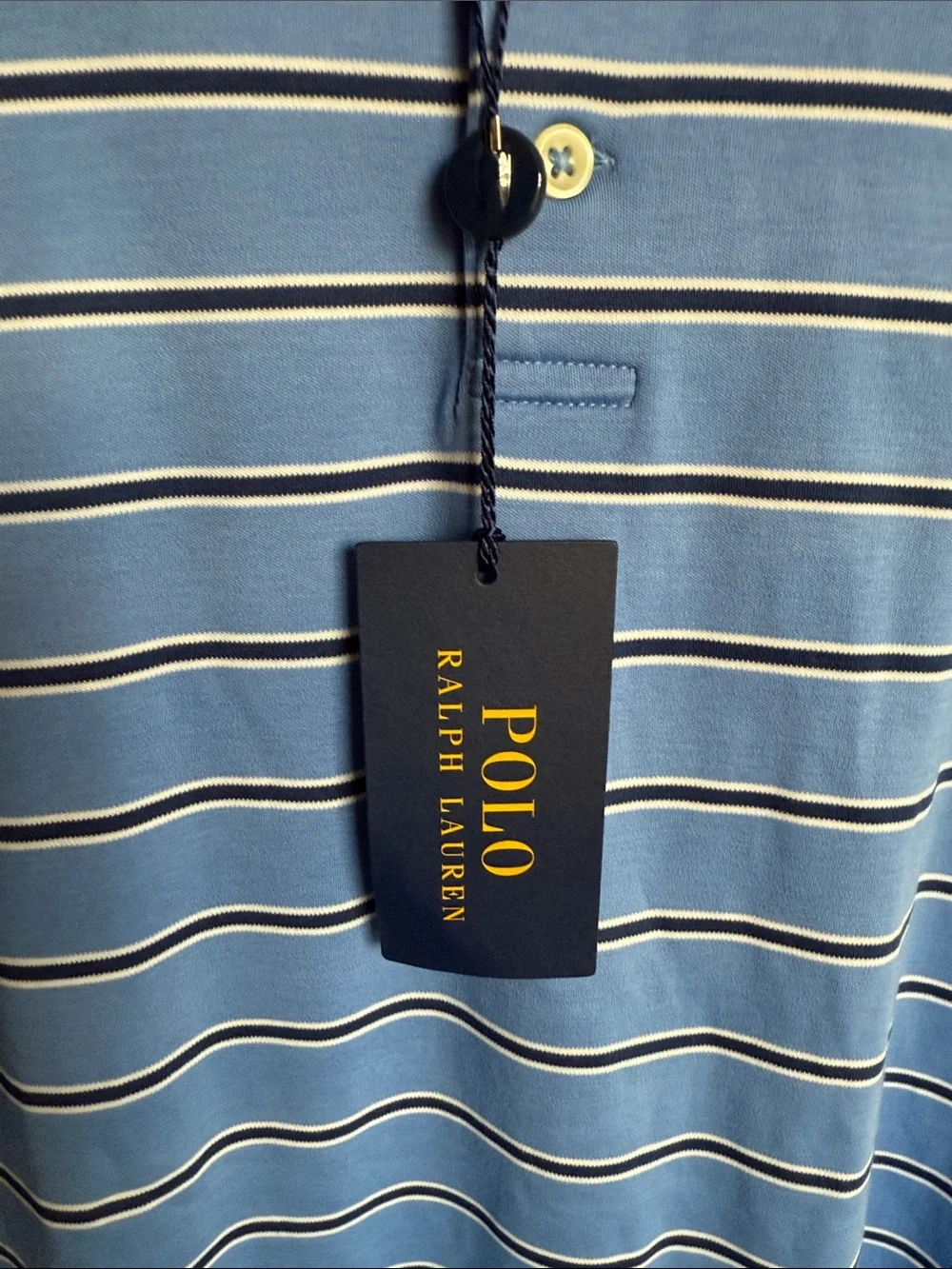 Polo by Ralph Lauren Light Blue Striped Polo with White & Navy Lines NWT